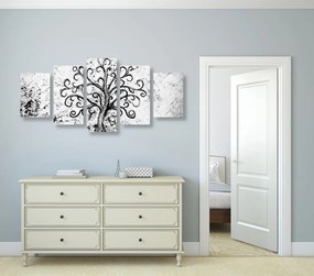Quadri 5 pezzi – Simbolo dell'albero della vita in bianco e nero