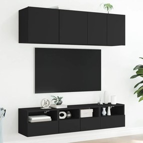 Mobili tv a parete 2pz neri 40x30x30 cm in legno multistrato