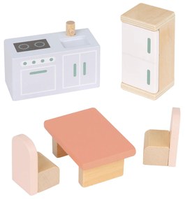 Casa delle bambole pieghevole in legno con mobili