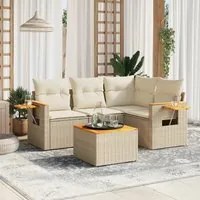 Set Divano da Giardino 5 pz con Cuscini Beige in Polyrattan 3226779