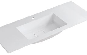 Lavabo integrale rettangolare vasca centrale L 120.5 x H 15 x P 46 cm in resina bianco