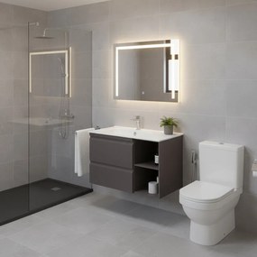 Mobile bagno sospeso con lavabo Pull L 90 x H 56 x P 46 cm grigio grafite opaco in mdf 2 cassetti per vasca a sinistra , piedini non inclusi