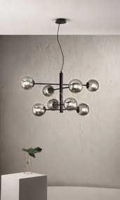 Sospensione eliseo 8 luci attacco e14 nero e fume' d. 97cm in vetro...