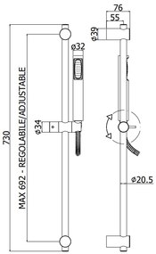 Paffoni Stick New Zsal150 asta doccia 73 cm con doccetta e interasse max 692 mm cromo