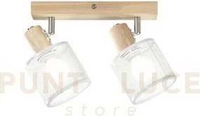 Spot twinset con base in legno 2 luci attacco e14 max 40w 28x14x16cm