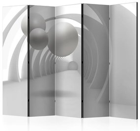 Paravento separè Tunnel bianco II - figure geometriche astratte in uno spazio bianco