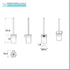 Portascopino a muro bianco opaco Gedy serie Pirenei in acciaio inox