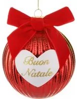 Pallina Natale cuore rossa crochet 10 cm con fiocco in velluto