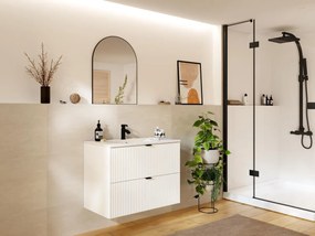 Mobile per bagno sospeso con scanalature e lavabo da incasso L80 cm Bianco - ZEVINI