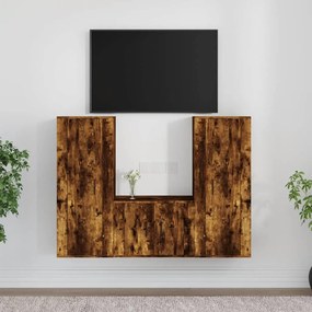 Set mobili porta tv 3 pz rovere fumo in legno multistrato