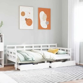 Dormeuse Con Cassetti Bianco 90x200 Cm Legno Massello Di Pino /