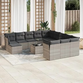 Set divani giardino 13 pz con cuscini grigio chiaro polyrattan