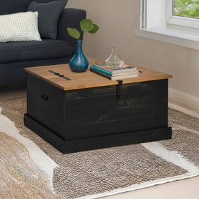 Cassapanca Halden Nero 91x91x47 Cm İn Legno Massello Di Pino /