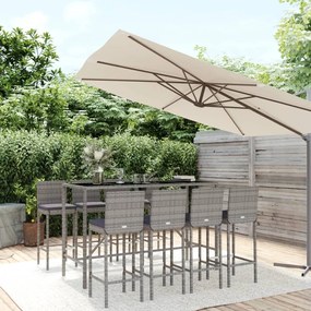 Set bar da giardino 9 pz con cuscini in polyrattan grigio