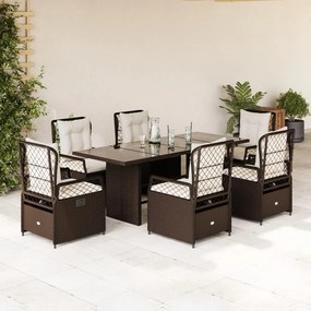 Set da pranzo da giardino 7pz con cuscini in polyrattan marrone