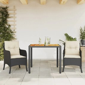 Set Da Pranzo Da Giardino 3 Pz Con Cuscini Nero İn Polyrattan /