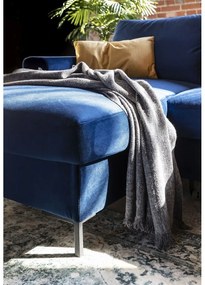 Divano letto angolare in velluto blu navy, angolo sinistro Lofty Lilly - Miuform