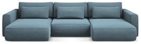 Divano angolare azzurro allungabile/con contenitore (a U) Kapua – Makamii