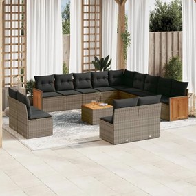 Set Divani da Giardino 14pz con Cuscini in Polyrattan Grigio