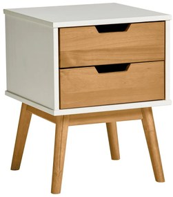 Comodino bianco e marrone in legno di pino massiccio Baku - Marckeric