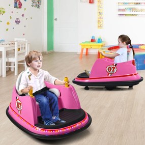 Costway Macchina per autoscontri per bambini con luci colorate, Macchina elettrica autoscontri 6 V con musica Rosa