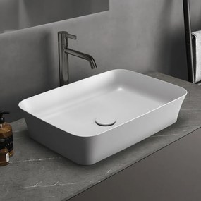 Lavabo da appoggio rettangolare in ceramica L 55 x H 12.5 x P 38 cm bianco