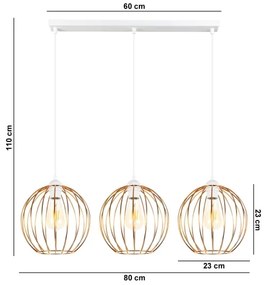Lampadario a sospensione con filo MATT 3xE27/60W/230V bianco/rame