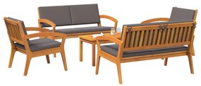 Set bistro da 5 pezzi con cuscini in legno massello di acacia