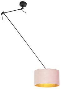 Lampada a sospensione nera con paralume in velluto rosa antico con oro 35 cm - Blitz