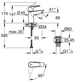 GROHE 23900001 - Miscelatore lavabo START EDGE, misura S, cromo lucido