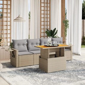 Set divano da giardino 5 pz con cuscini beige in polyrattan