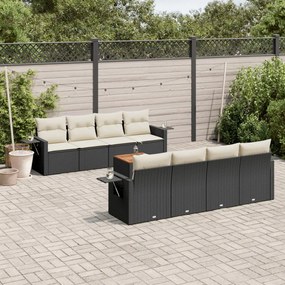 Set divani da giardino 9 pz con cuscini nero in polyrattan