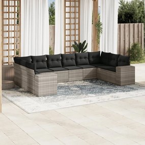 Set divano giardino 10 pz con cuscini grigio chiaro polyrattan