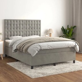 Giroletto A Molle Con Materasso Grigio Chiaro 140x190cm Velluto /