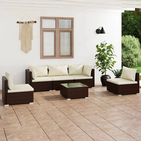 Set Divani da Giardino 6 pz con Cuscini in Polyrattan Marrone