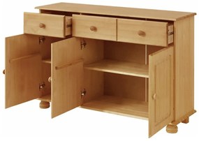 Cassettiera marrone a tre ante in legno di pino massiccio Ella - Støraa