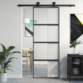 Porta Scorrevole Nera 76x205 Cm İn Vetro Temperato E Alluminio /