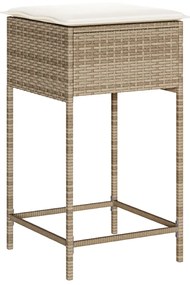 Sgabelli da bar con cuscini 2 pz beige in polyrattan