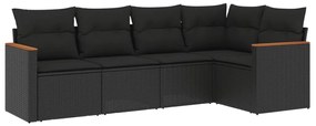 Set Divani da Giardino 5 pz con Cuscini in Polyrattan Nero