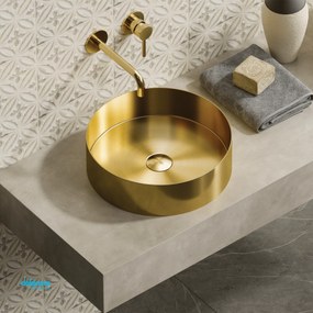 Lavabo D'Appoggio "Venus" Da Diam.38 Cm Finitura Oro C/Piletta Click-Clack