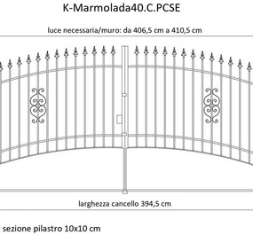 Cancello manuale con serratura elettrica Marmolada in ferro, apertura centrale, L 408.5, H 165-195 cm, di colore ruggine