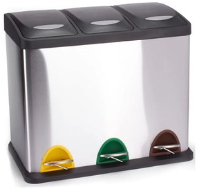 Cestino per la spazzatura color argento opaco in acciaio per raccolta differenziata/con pedale 3x8 l Tri Selectif – MSV
