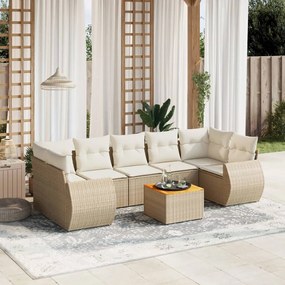 Set Divano da Giardino 8 pz con Cuscini Beige in Polyrattan