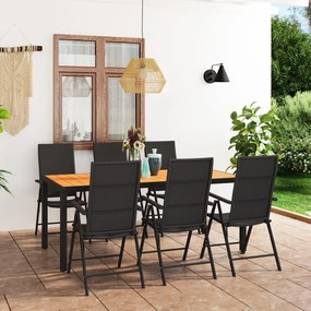 Set da pranzo da giardino 7 pz nero e marrone