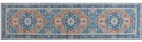 Tappeto passatoia blu e arancione poliestere 80 x 300 cm motivo geometrico orientale fondo antiscivolo corridoio moderno