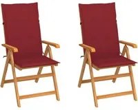 Sedie da Giardino 2 pz con Cuscini Rosso Vino Massello di Teak 3062385