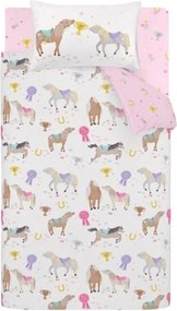 Set copripiumino e federa da bambini rosa/color crema per letto singolo 135x200 cm Happy Horses – Catherine Lansfield