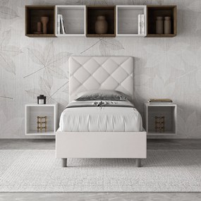 Letto singolo imbottito similpelle Priya con e senza rete e contenitore 80x200, Bianco / Con Rete