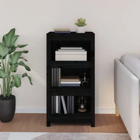 Libreria nera 50x35x97 cm in legno massello di pino