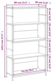 Libreria Grigio Sonoma 80x30x145,5 cm Legno Multistrato e Ferro